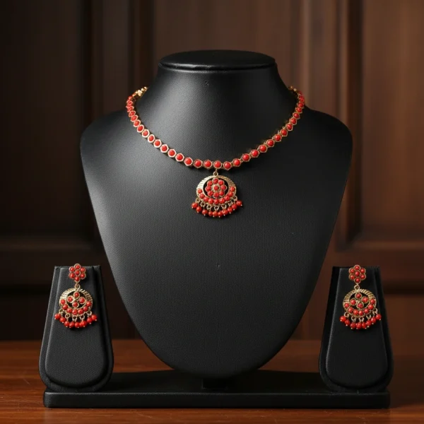 Goldlookalike Coral Attigai Necklace