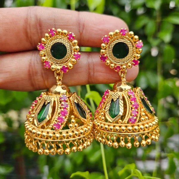 Kerala Traditional Green Stone Nagapadam Jhumka