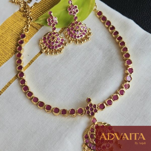 Goldlookalike Ruby Stone Attigai Necklace Set