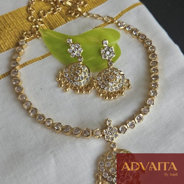 Goldlookalike White Stone Attigai Necklace Set