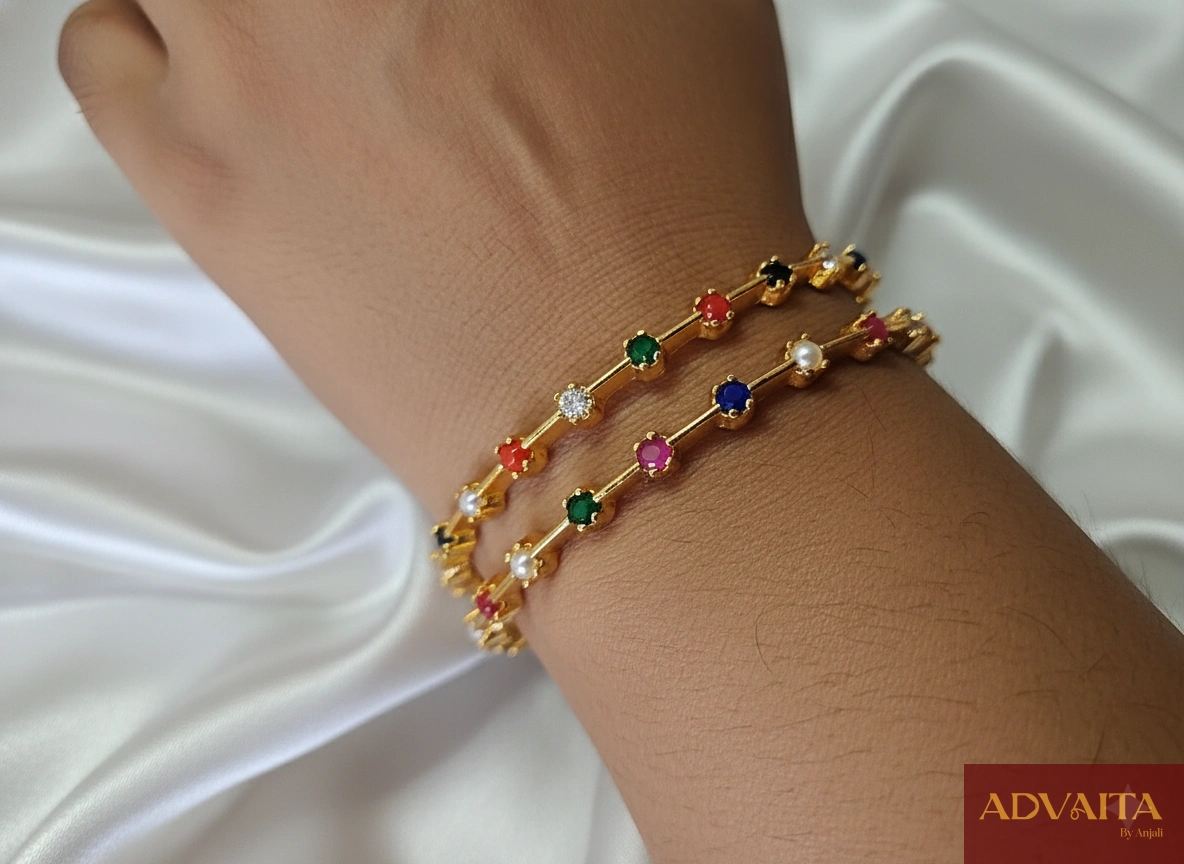 17613872908961 Traditional Navaratna Bangles (Pair) - Image 1