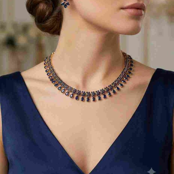 Premium Blue Sapphire Stone Necklace Set