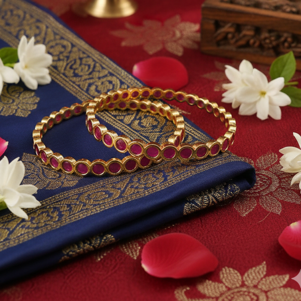 Premium Goldlookalike Ruby Stone Bangles