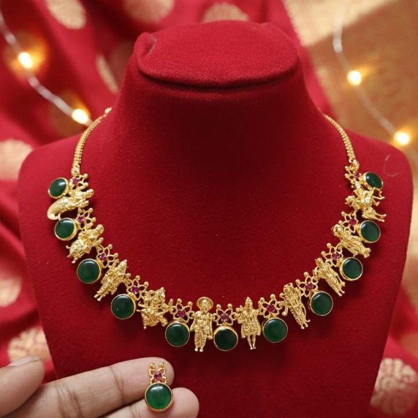 Premium Green Stone Dasavatharam Necklace Set