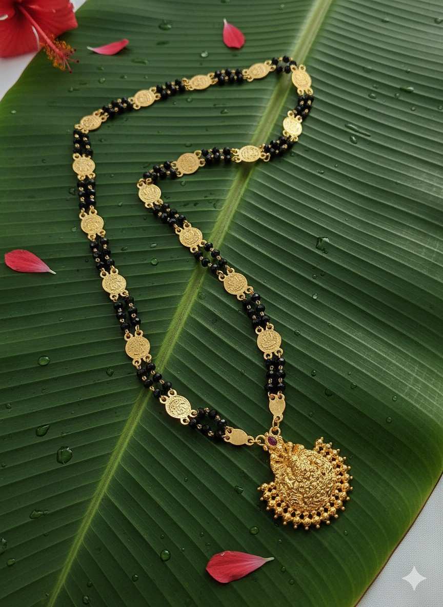 17674370835971 Black Crystal Two Layer Panamala With Goddess Lakshmi Pendent - Image 1