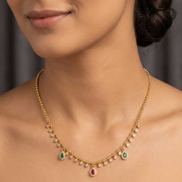 Premium Goldlookalike Short Stone Necklace