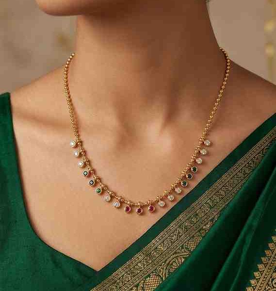 Premium Goldlookalike Multi Color Stone Ball Chain