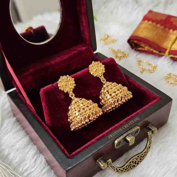Goldlookalike Kerala Style Plain Gold Jhumka