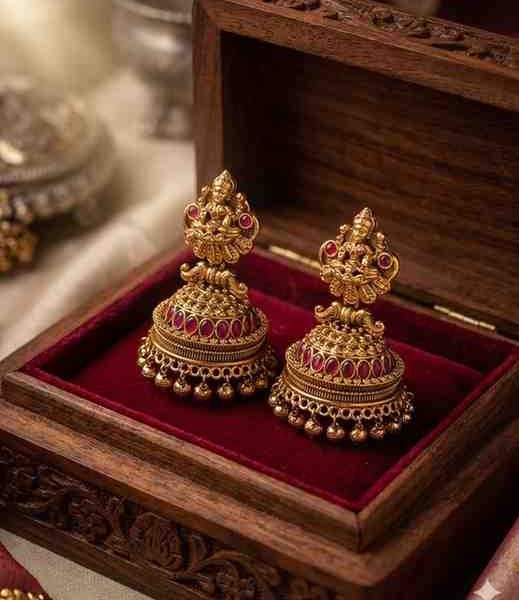 Temple Design Ruby Goddess Lakshmi Jhumka
