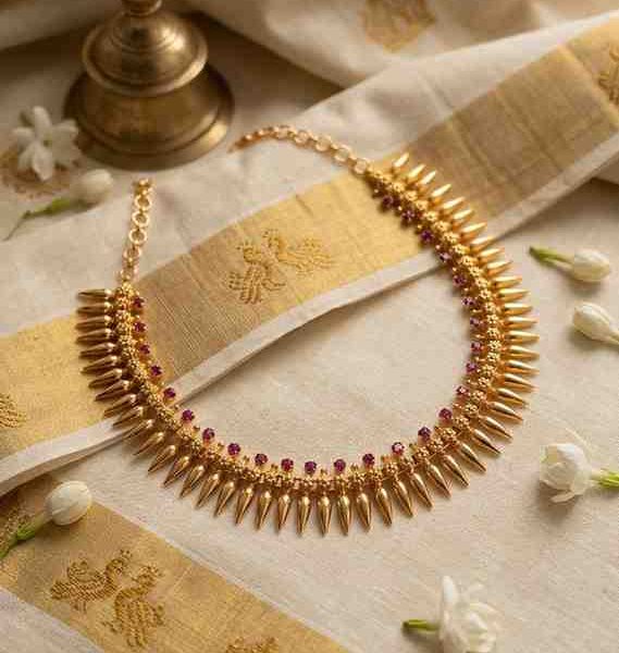 GoldLookalike Traditional Kerala Mullamottu Necklace