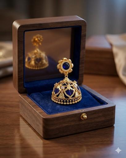 Goldlookalike Kerala Style Blue Stone Palaka Jhumka