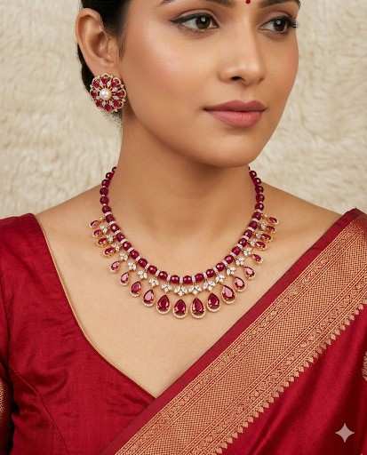 Pink Stone Crystal Necklace Set
