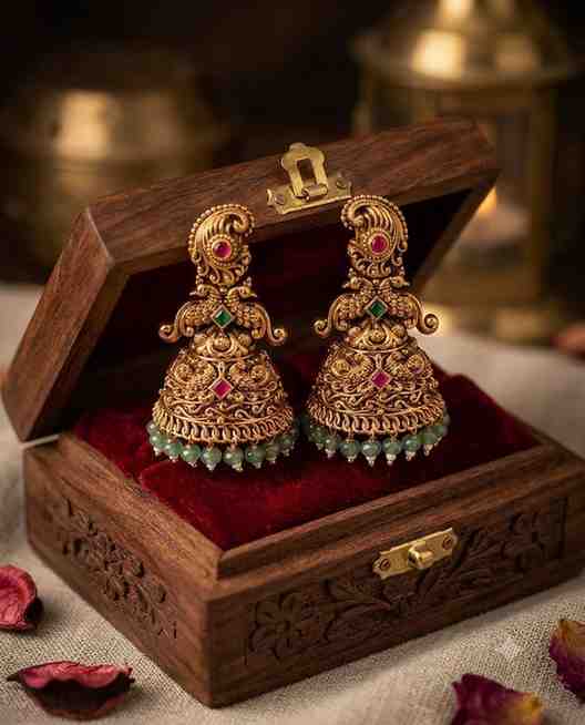 1782475338653 Temple Design Peacock Jhumka - Image 1