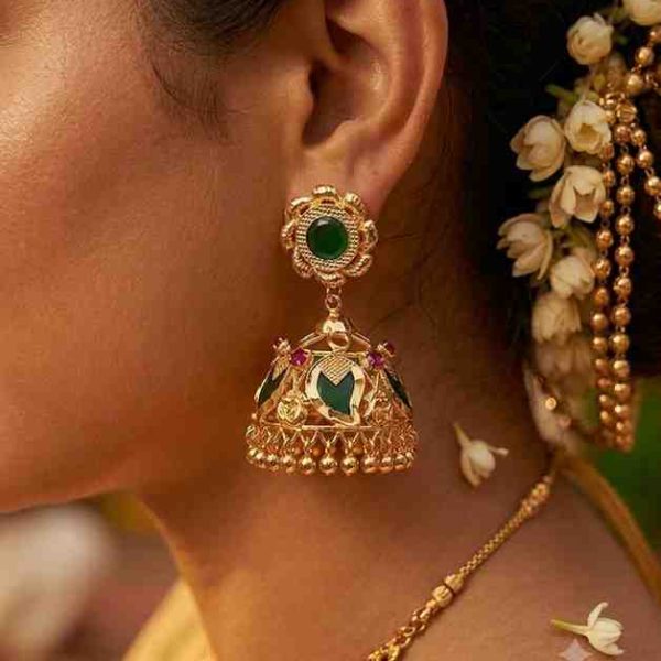 Kerala Traditional Green Stone Mango Jhumka