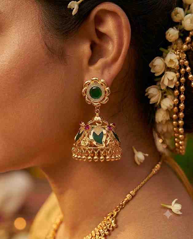 1783792467052 Kerala Traditional Green Stone Mango Jhumka - Image 1