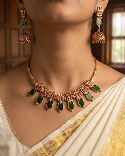 Traditional Green Nagapadam Necklace