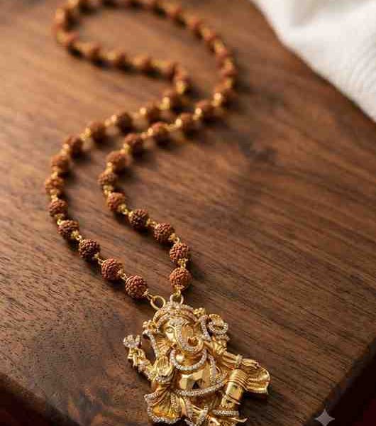 Rudrakshamala With Antique finish Ganesha Pendent