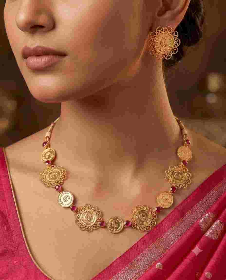 178892909174-24kb Non-Idol Coin Necklace With Earrings - Image 1
